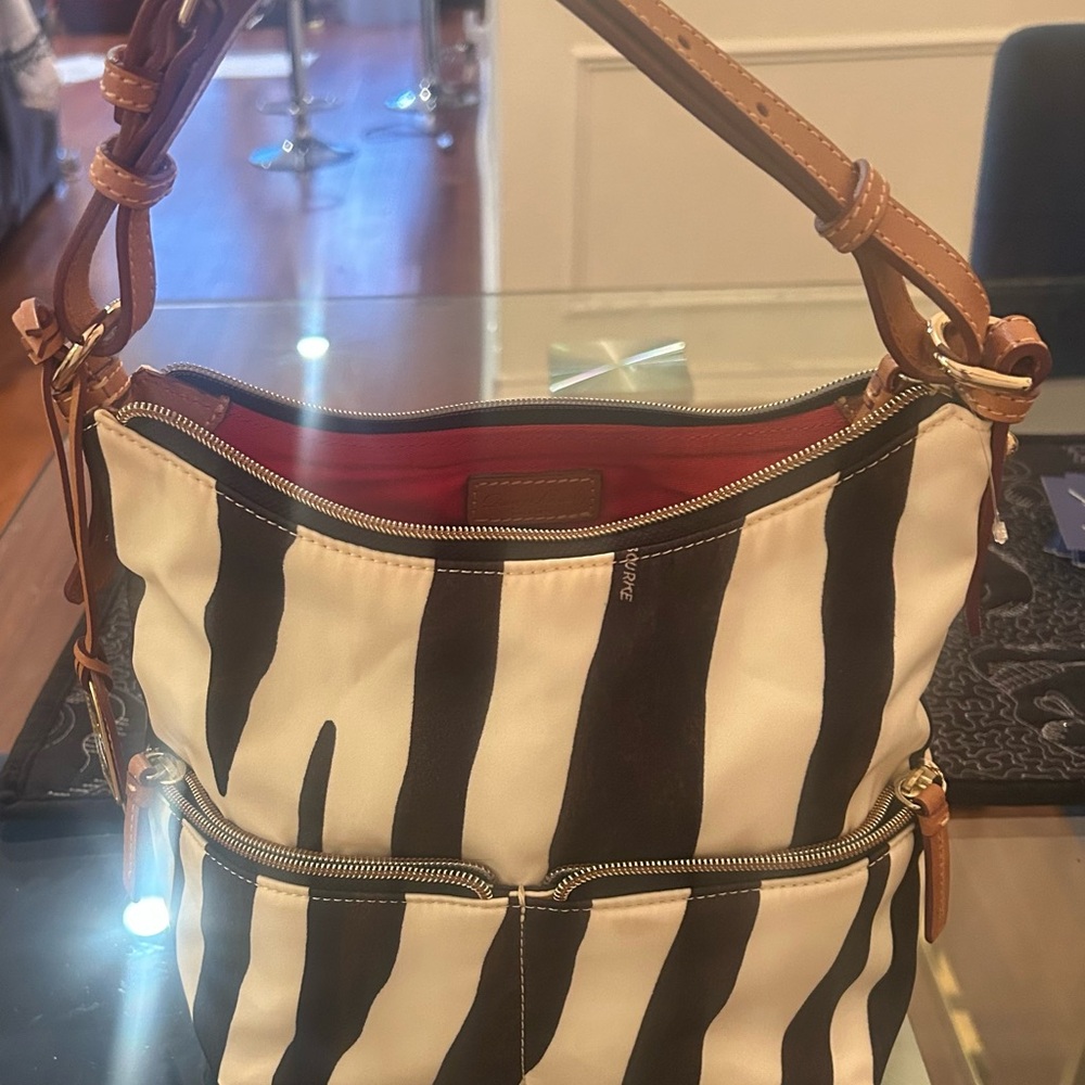 Dooney & Bourke Zebra Stripe Bag with Gold Accents